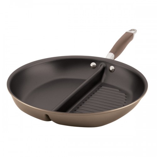 Anolon Advanced Bronze Hard-Anodized Nonstick 12-Inch Divided Grill and Griddle Skillet, 12.5-Inch