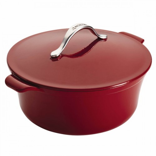 Anolon Vesta Cast Iron Cookware 7-Quart Round Covered Casserole, Paprika Red