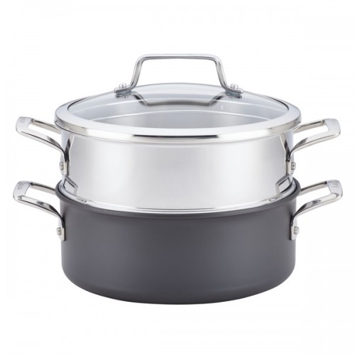 Anolon(r) Authority(tm) Hard-Anodized Nonstick Covered Dutch Oven with Steamer Insert, 5-Quarts, Gray