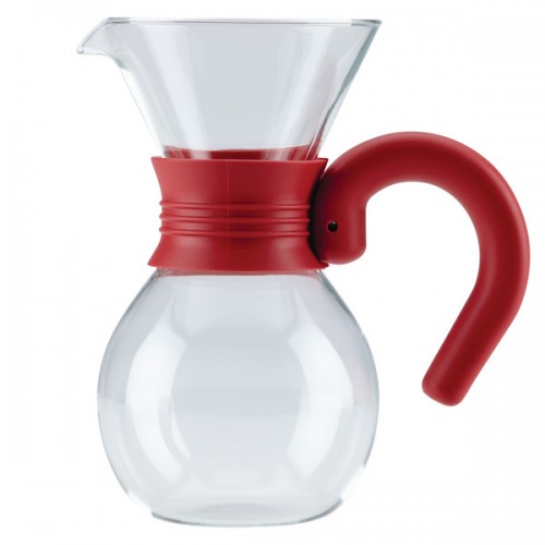 BonJour Coffee Pour Over Brewer and Pitcher, 20-Ounce, Glass with Red Handle