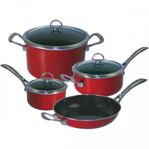 Chantal 80-7RE Copper Fusion 7 Piece Cookware Set, Chili Red