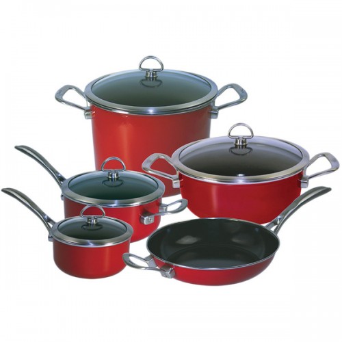 Chantal 80-9RE Chili Red Copper Fusion 9-piece Cookware Set