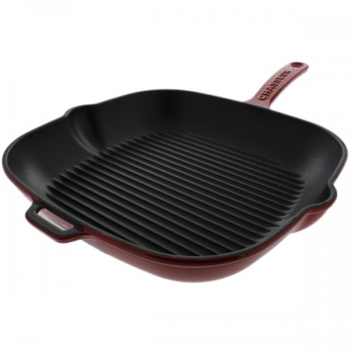 Chasseur 1.5-quart Red Square French Cast Iron Grill Pan