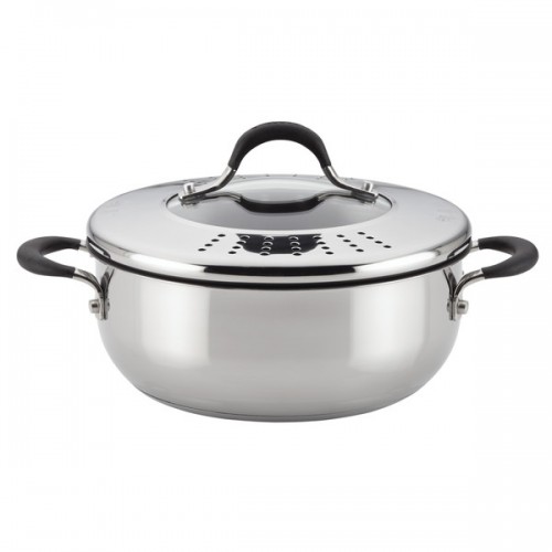 Circulon Momentu Stainless Steel Nonstick 4-Quart Covered Casserole with Locking Straining Lid