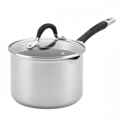 Circulon Momentum Stainless Steel Nonstick Covered Straining Saucepan with Pour Spout, 3-Quart