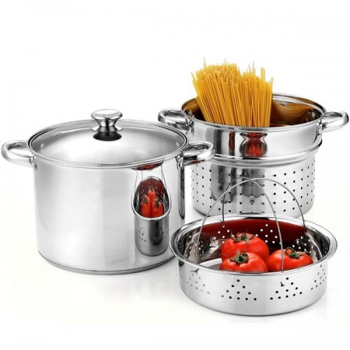 Cook N Home Stainless Steel 4-Piece Pasta Cooker/ Steamer Multi-pots with Encapsulated Bottom, 8-Quart