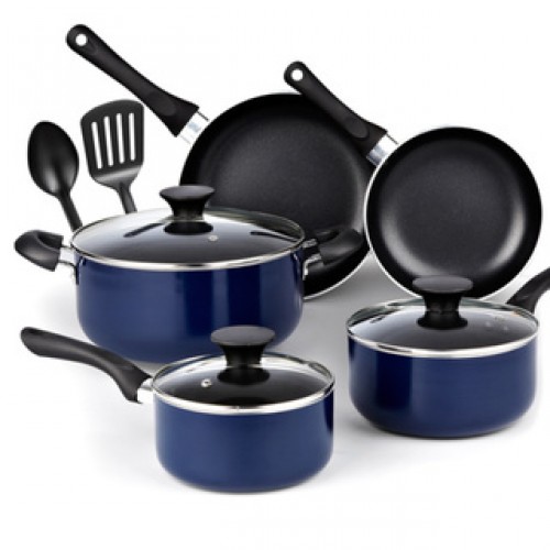 Cook N Home 10 Piece Non stick Black Soft Handle Cookware Set, Blue