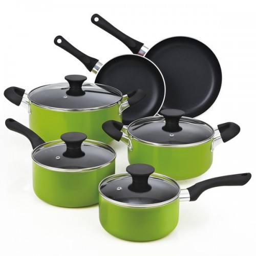 Cook N Home 10-piece Green Non-stick Coating Cookware Set