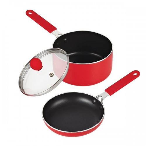 Cook N Home Red 5.5-inch Mini Size Fry Nonstick Pan and Sauce Pan with Lid Set