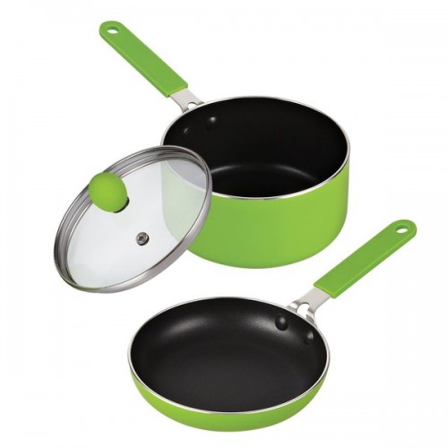 Cook N Home Green 5.5-inch Nonstick Mini Size Fry Pan and Sauce Pan with Lid Set