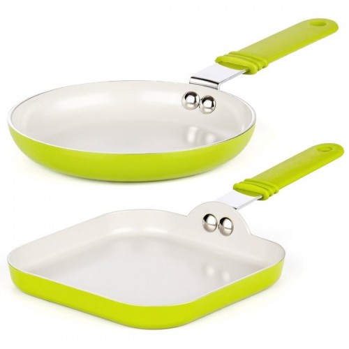 Cook N Home 5.5-inch x 5.5-inch Green 2-piece Nonstick Ceramic Coating Mini Size One-egg Fry Pan & Square Toast Griddle Pan