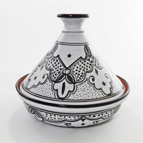 Handmade Black/ White Sabrine Design Ceramic 12-inch Cookable Tagine (Tunisia)
