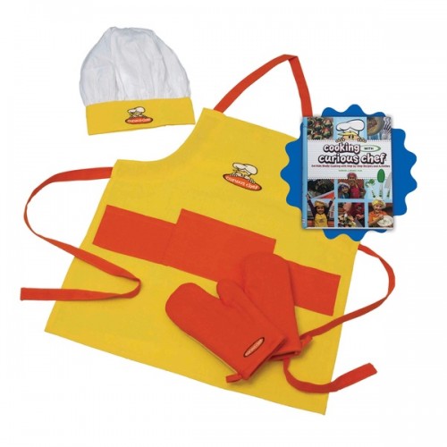 Cooking with Curious Chef Cookbook with 4-piece Textile Set Bundle