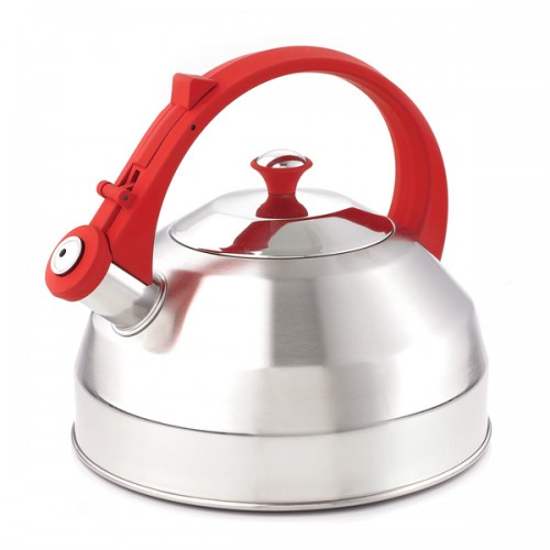Creative Home Steppes 2.8 Qt Whistling Stainless Steel Tea Kettle - Red Handle/Red Knob