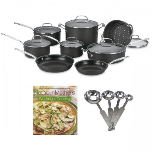 Cuisinart 14-Piece Cookware Set + Stainless Steel Measuring Spoon Set + Cookbook