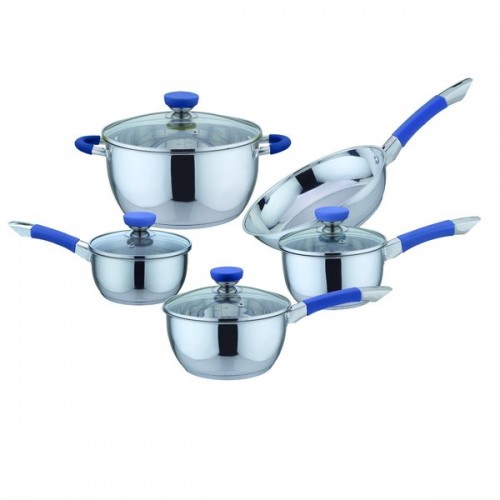 Culinary Edge 9 Piece Stainless Steel Cookware Set, Blue