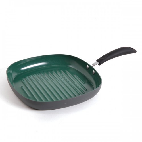Green Aluminum/Ceramic 11-inch Eco-Friendly Non-Stick Ribbed Grill Pan
