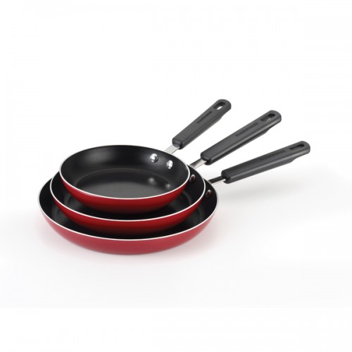 Farberware Aluminum Red Nonstick with Stainless Steel Handle Triple Pack: 8-inch 10-inch and 11-inch Open Shallow
