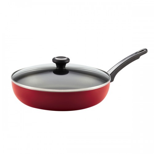 Farberware High Performance Nonstick Aluminum 12-inch Covered Deep Skillet, Red