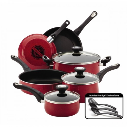 Farberware New Traditions Red Speckled Aluminum Nonstick 12-piece Cookware Set