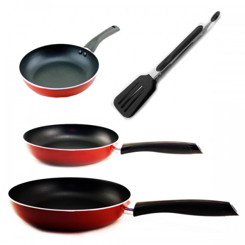 BergHOFF Cook 'n Co 9-inch Spatula and Geminis 4-piece Red Nonstick Fry Pan (Pack of 3)