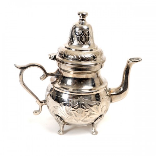 Hand-carved Silver-plated Teapot Brass Tea Kettle (Tunisia)