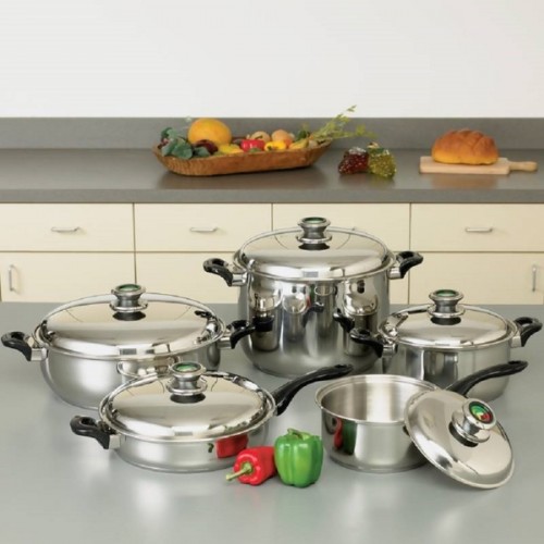 HealthSmart 10 Piece 12-Element "Waterless" T304 Stainless Steel Cookware Set with Thermo Control Knobs