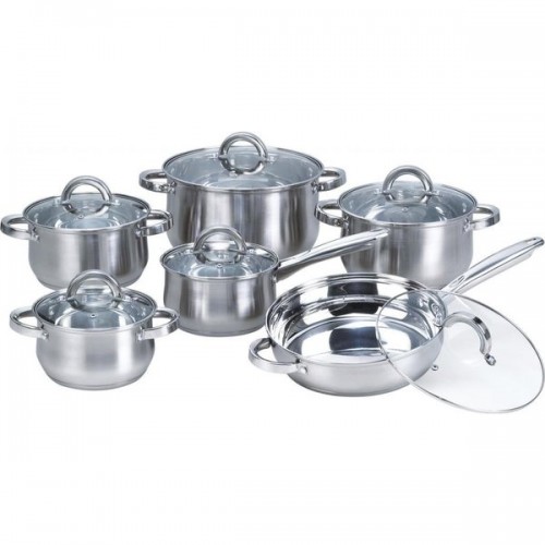 Heim Concept Silver 12-piece Stainless Steel Cookware Set with Glass Lid
