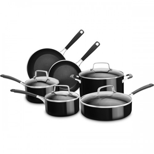 KitchenAid Aluminum Nonstick 10-Piece Cookware Set in Onyx Black