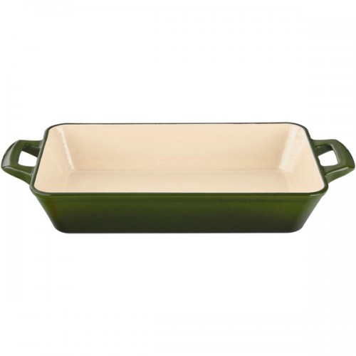 La Cuisine Green Medium Cast Iron Roasting Pan with Enamel Finish
