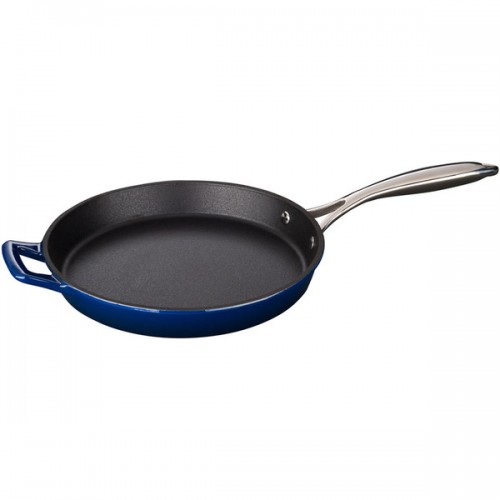LaCuisine Blue Round 10-inch Cast Iron Fry Pan with Riveted Stainless Steel Handle and Enamel Finish