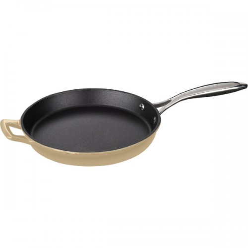 La Cuisine Round 10-inch Cream-colored Cast Iron Fry Pan Stainless Steel Handle and Enamel Finish