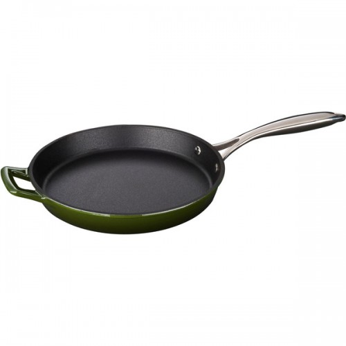 La Cuisine Green 10-inch Round Cast Iron Fry Pan with Riveted Stainless Steel Handle and Enamel Finish