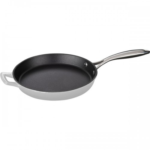 La Cuisine Round 10-Inch Cast Iron Fry Pan with Riveted Stainless Steel Handle and White Enamel Finish