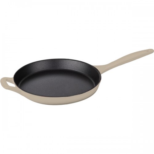 LaCuisine Cream Round 10-inch Cast Iron Skillet with Integrated Cast Iron Handles and Enamel Finish