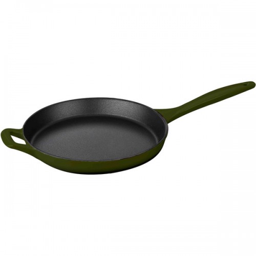 La Cuisine Green Cast Iron 10-inch Round Skillet with Integrated Cast Iron Handles and Enamel Finish