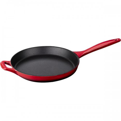 La Cuisine Red Enamel Finish Cast Iron 10-inch Round Skillet With Integrated Handles