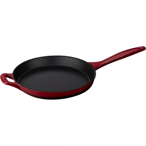 La Cuisine Round 10-inch Ruby Red Cast Iron Skillet