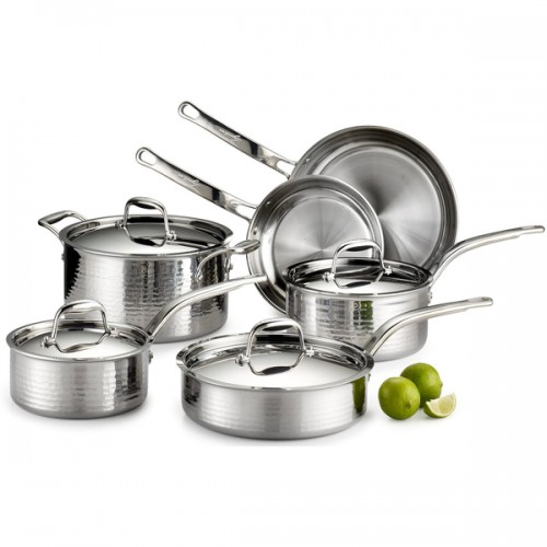 Lagostina Q553SA64 Martellata Tri-Ply Hammered 10-Piece Stainless Steel Cookware Set