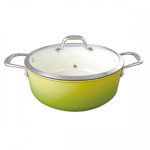 Le Cuistot Enameled Vieille France Cast-Iron 5-quart Two-tone Green Dutch Oven with Glass Lid