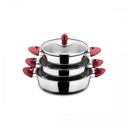 Lisbon 6 Piece Stainless Steel Egg Pan Set - Red