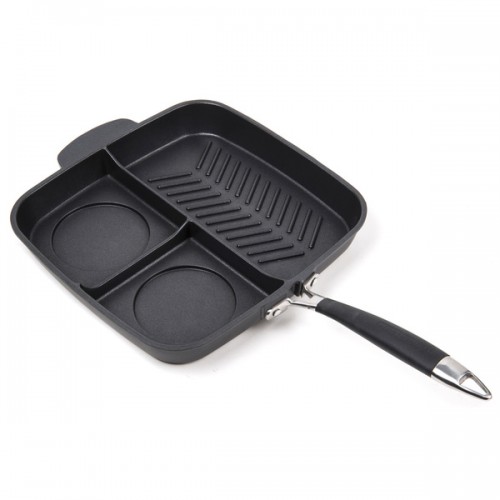 MasterPan Black Non-stick 3 Section Meal Skillet