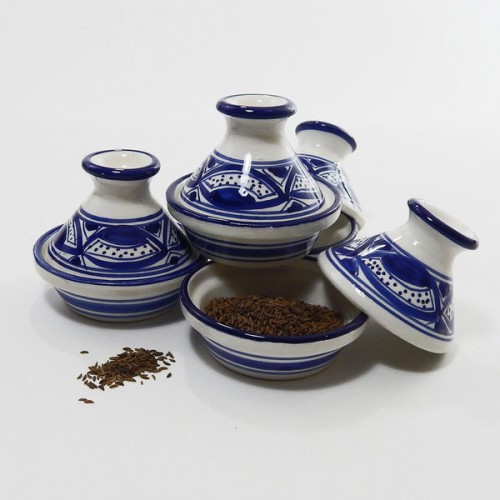 Handmade Le Souk Ceramique Set of 4 Qamara Design Mini Tagines (Tunisia)