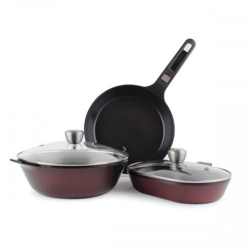 Neoflam MyPan 6-piece Ceramic Nonstick Cookware Set with Detachable Handle in Red
