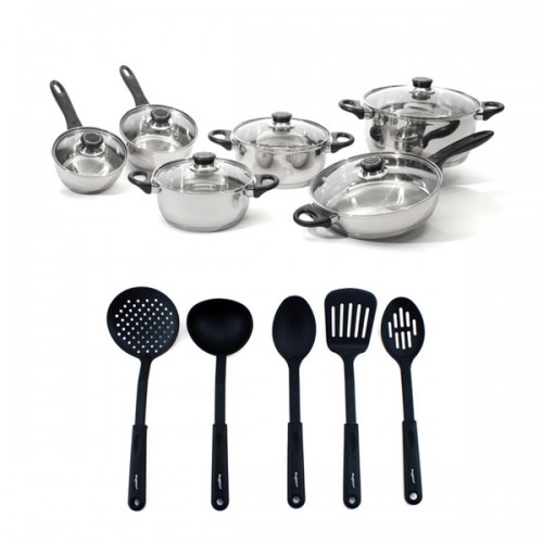 BergHOFF Ostend Stainless Steel Cookware and Black Nylon Cooking Tools 17-piece Set