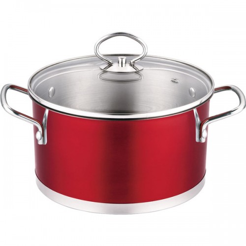 Prime Cook Stainless Steel 3QT Red Soup Pot with Glass Lid