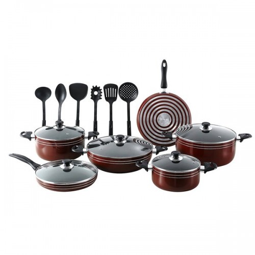 Q-Max 17-Piece Non-stick Pots and Pans Kitchen Cookware with Cooking Utensils