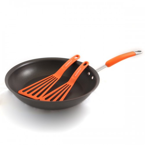 Rachael Ray Orange Hard Anodized 3 Piece 12.5 Inch Open Skillet and Spatulas