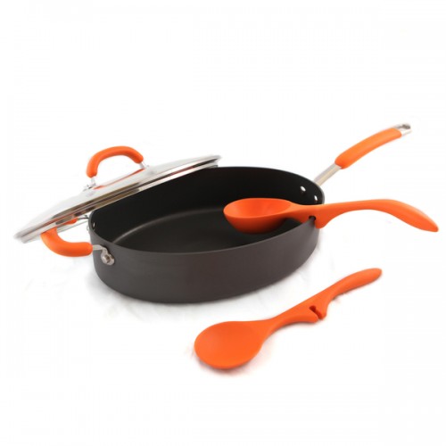 Rachael Ray 4-Pc 5Qt Saute and Lazy Spoon Set - Hard Anodized (Orange)