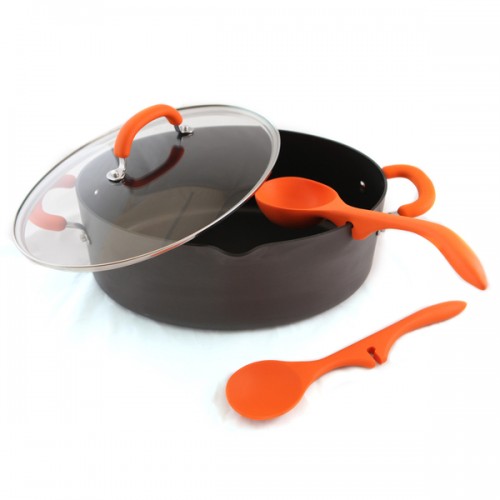 Rachael Ray 4-Pc 8Qt Pasta Pot, Lazy Spoons  - Hard Anodized (Orange)